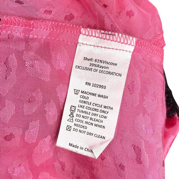 KOCHE Pink Leopard Jacquard Black Lace Asymmetric Shift Dress SZ 40/XS - Picture 11 of 11